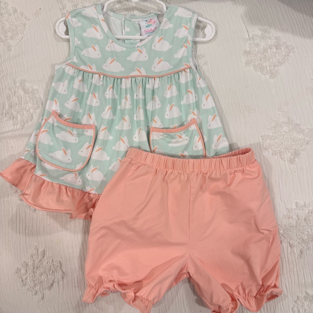 Toddler Bunny Print Mint & Peach Matching Set by